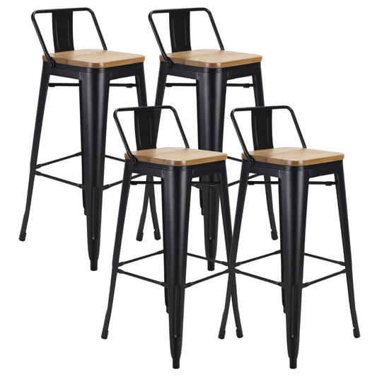 Pack 4 Taburetes Tolix Negros (madera clara) 77 cm | Bar Cocina