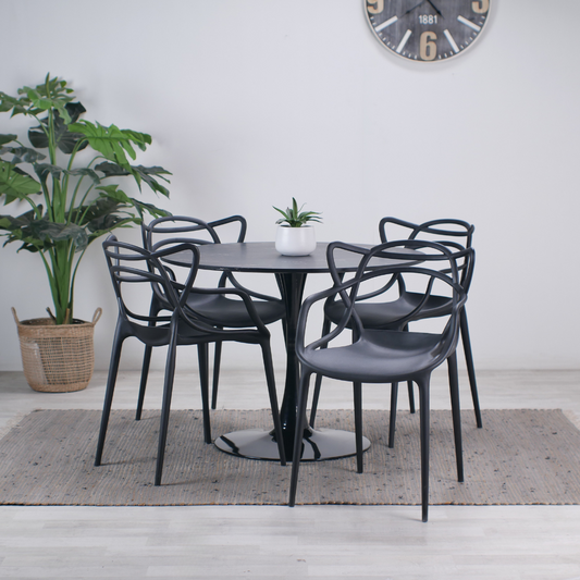 Comedor Moderno Negro | Mesa Tulip 100cm  + 4 Sillas Masters