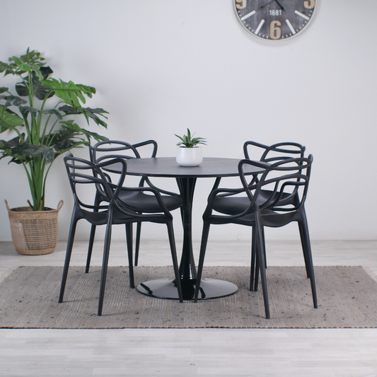 Comedor Moderno Negro | Mesa Tulip 100cm  + 4 Sillas Masters