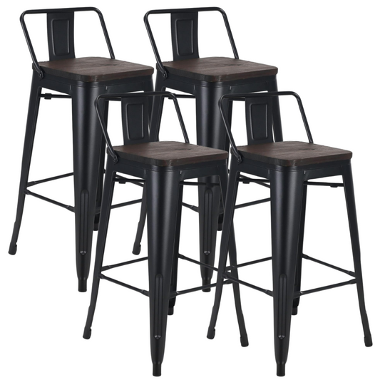 Pack 4 Taburetes de Bar Tolix Negro 77 cm (madera Oscura)| Bar| Cocina