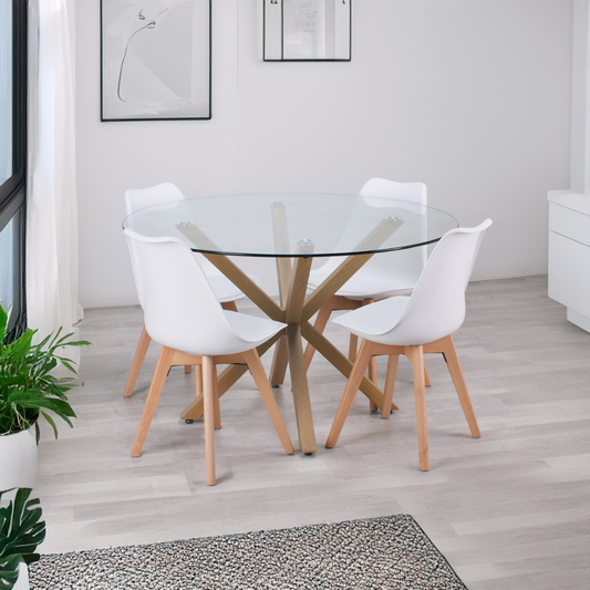 Comedor Mesa Equiz 120cm + 4 Sillas Tulip Blanca | Diseño Elegante