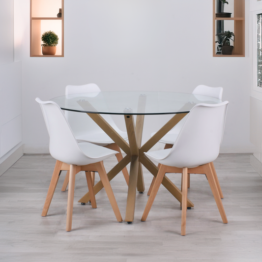 Comedor Mesa Equiz 120cm + 4 Sillas Tulip Blanca | Diseño Elegante