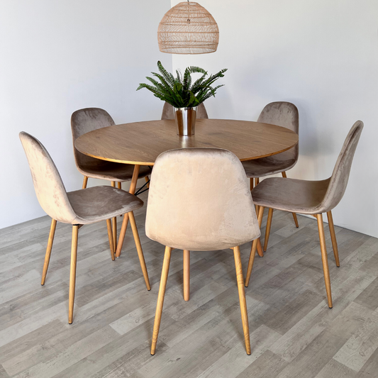 Comedor Mesa Shanna 120cm + 6 Sillas Isy Beige | Elegancia y Confort