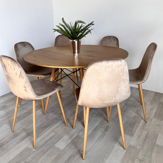 Comedor Mesa Shanna 120cm + 6 Sillas Isy Beige | Elegancia y Confort